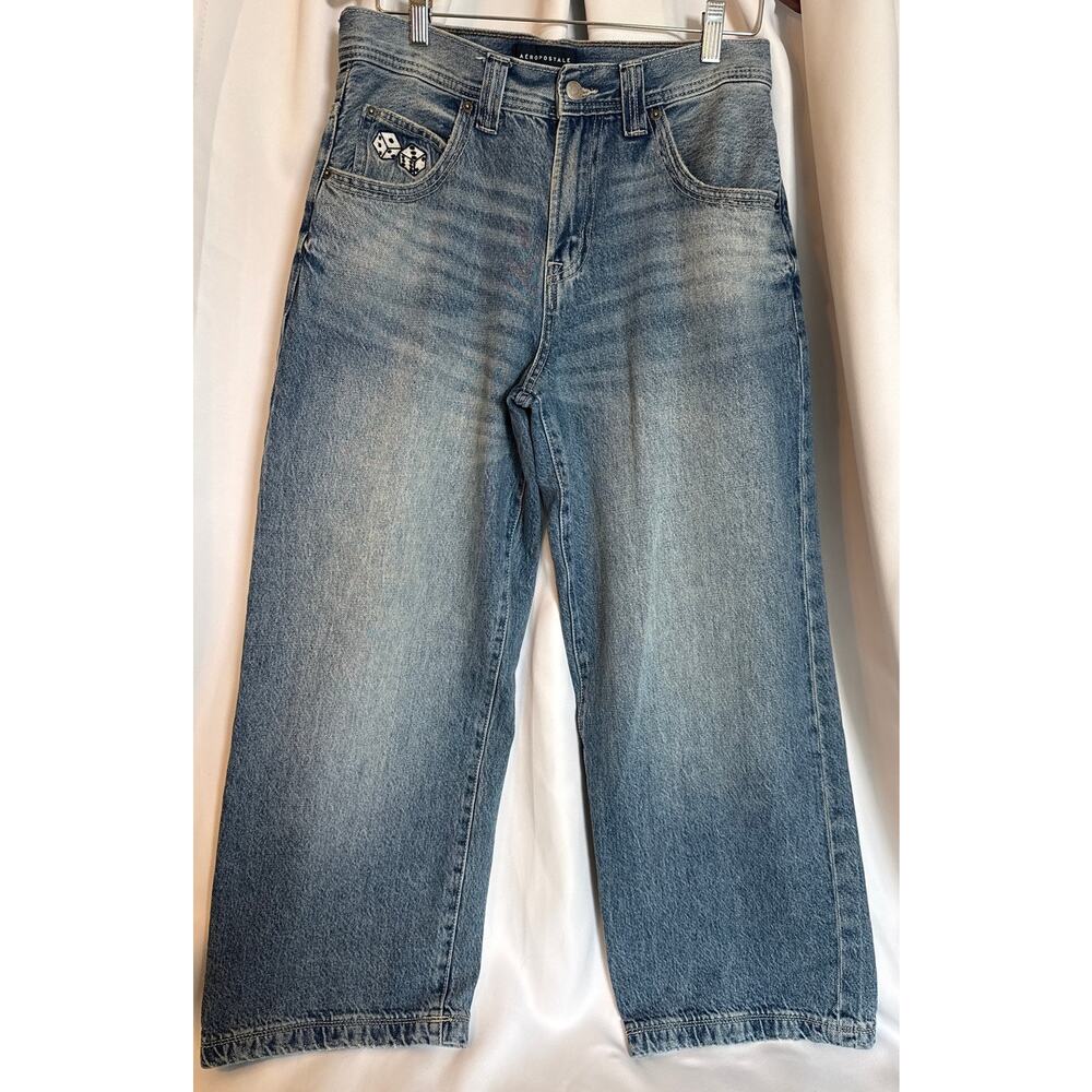 Aéropostale Women’s Super Baggy JNCO-style Light Wash Dice Embroidery 30/30